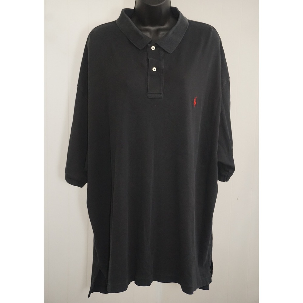 Polo Ralph Lauren 2XB Big Black Cotton Short Sleeve Polo Shirt Red Pony